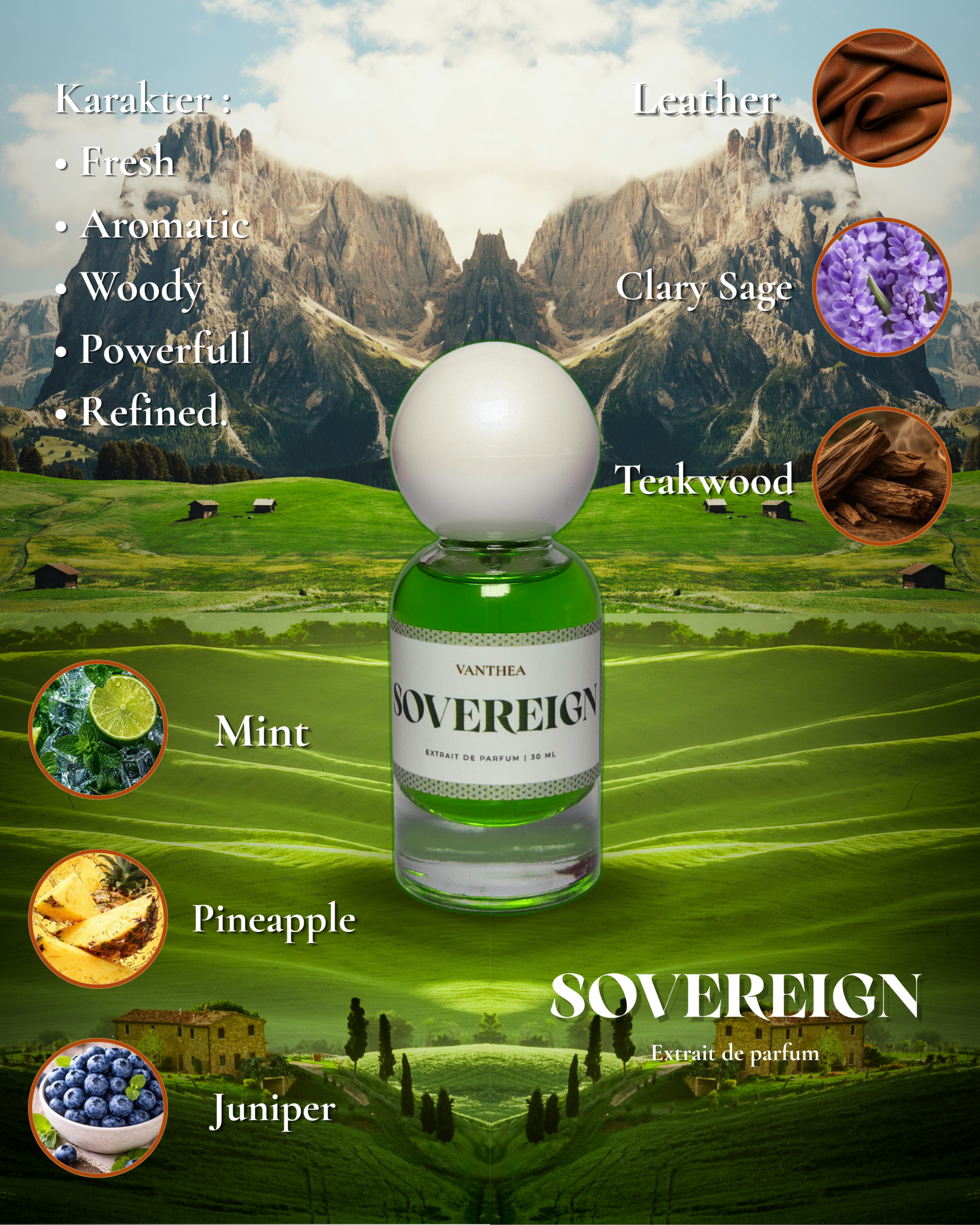 Karakter Soft • Elegant • Feminine • Graceful • Timeless - 6 SOVEREIGN For Unisex - Extrait De Parfum 30 ml